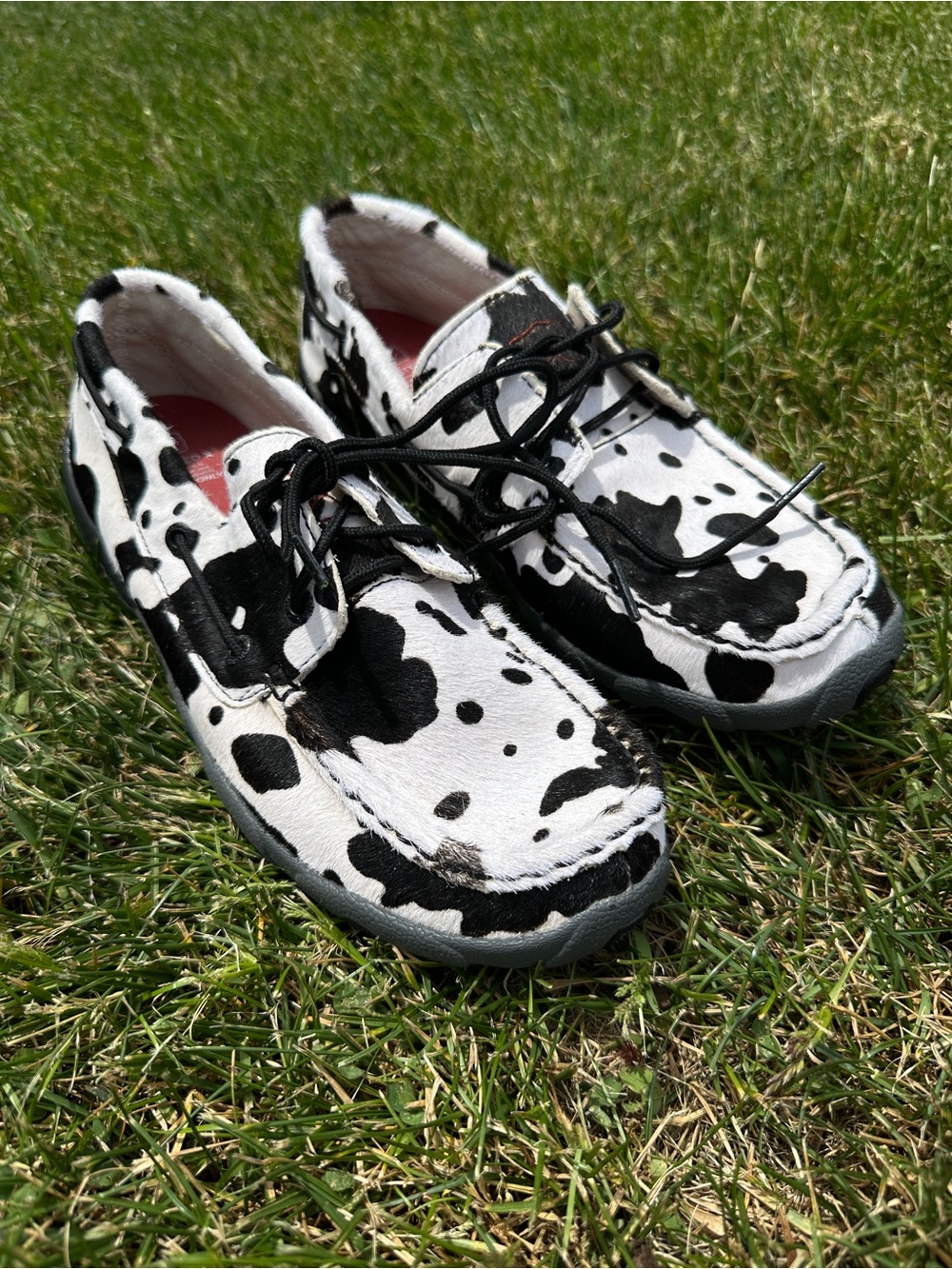 Twisted X Red Insole Cow Hide Print Boat shoe Driving Moccasins